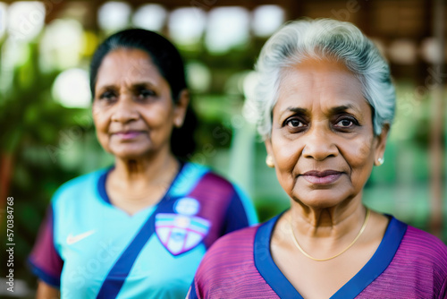 Senior Indian Women Soccer Team Portrait Outdoors on the Field Generative AI Photo