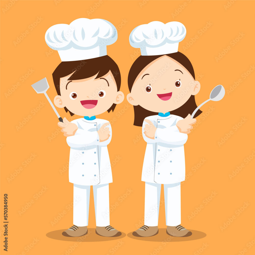 Cute Boy and Girl cooking in the kitchen. happy little chef kids