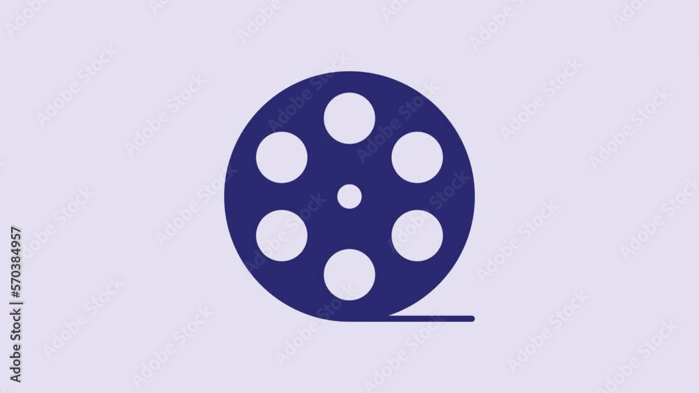 Blue Film reel icon isolated on purple background. 4K Video motion graphic animation Blue Film reel icon isolated on purple background. 4K Video motion graphic animation
