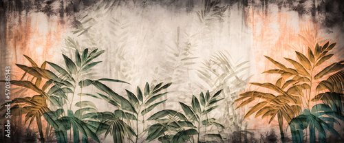 vintage tropical plants with jungle leaves texture background, Illustration generativ ai 