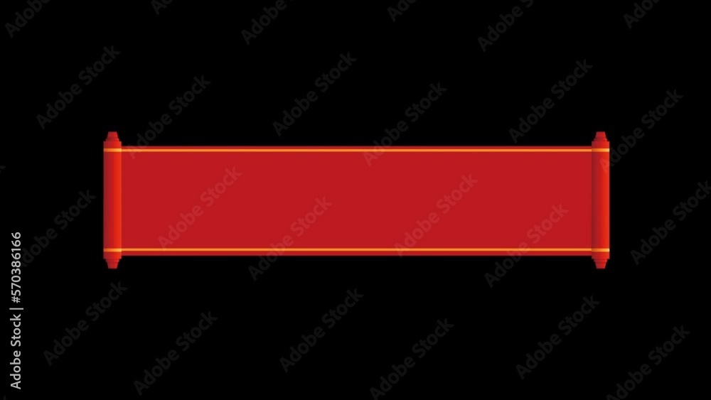 Chinese red scroll banner expansion animation, alpha channel