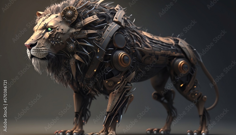 lion robot, future, half robot, half animal lion robot, future, half robot, half animal