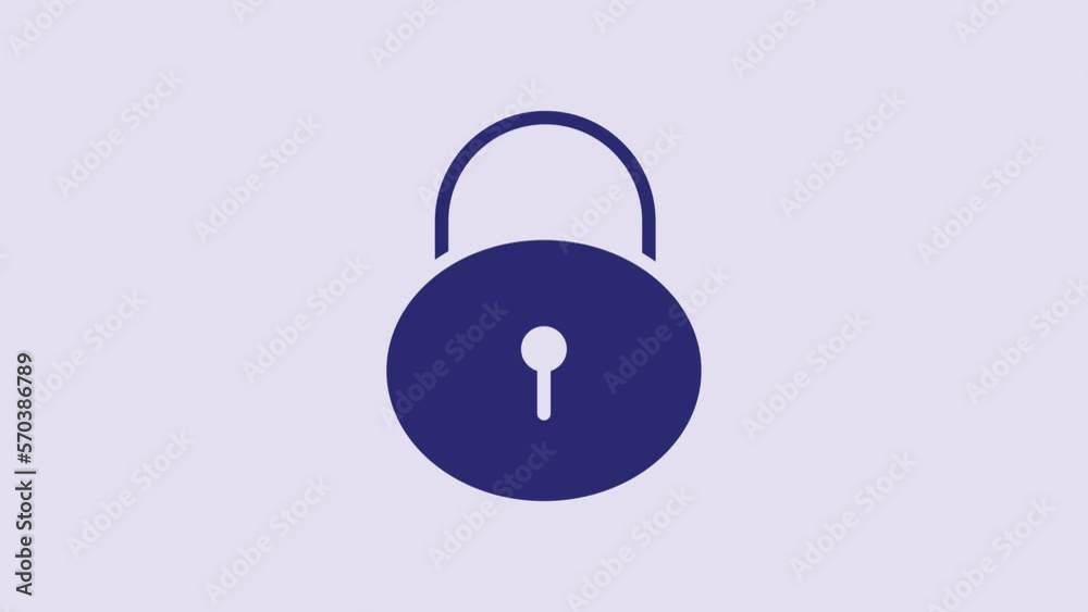 Blue Lock icon isolated on purple background. Padlock sign. Security, safety, protection, privacy concept. 4K Video motion graphic animation Blue Lock icon isolated on purple background. Padlock sign. Security, safety, protection, privacy concept. 4K Video motion graphic animation