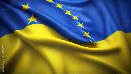 Ukraine EU Flag illustration background Ukrainian flags by generative AI