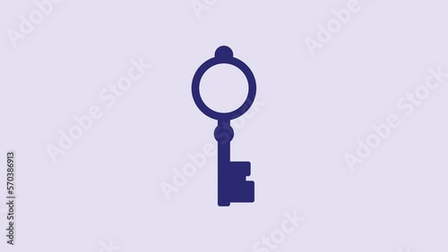 Blue Old key icon isolated on purple background. 4K Video motion graphic animation