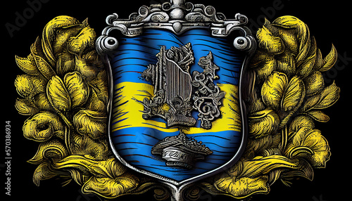 Ukraine EU Flag illustration background Ukrainian flags by generative AI photo