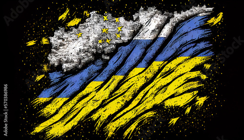 Ukraine EU Flag illustration background Ukrainian flags by generative AI photo