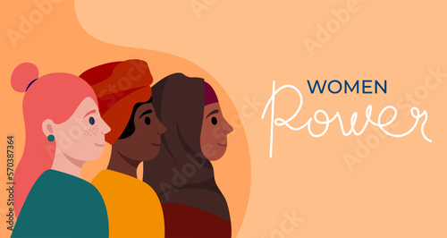 Banner With Strong Multicultural Women For International Women Day Vector Illustration In Flat Style photo