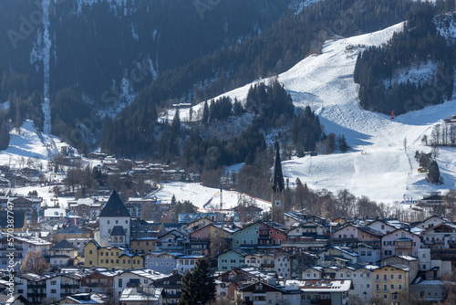 View of Kitzbühel  in winter, with Streif and Hahnenkamm - Kitzbühel, Tirol, Austria