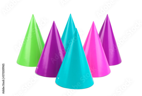 close up on colorful party hat isolated on white background