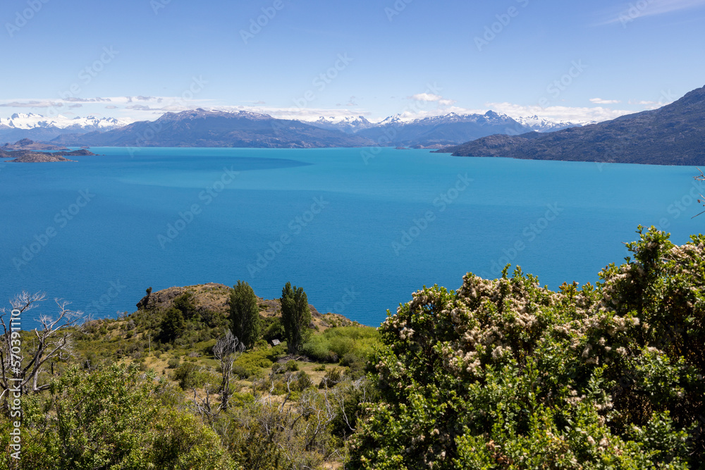 View over the beautiful Lago General Carrera in southern Chile 
