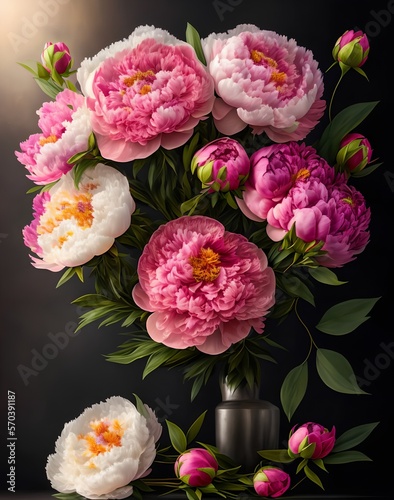 Romantic festive bouquet of flowers  peonies  roses  chrysanthemums  congratulations  postcard  wedding flowers