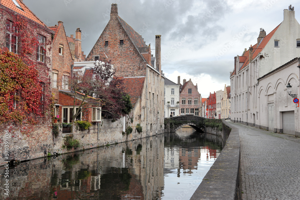 Medieval Flemish architecture and canals in Bruges, Belgium. Medieval Flemish architecture and canals in Bruges, Belgium.