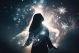 Romantic star girl against background of cosmic sky..