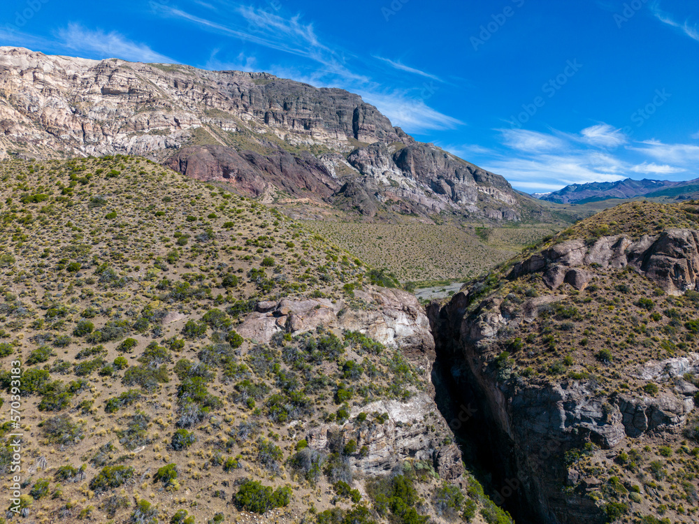 Beautiful mountain landscape of Quebrada El Diablo in Chile, Traveling on the Carretera Austral