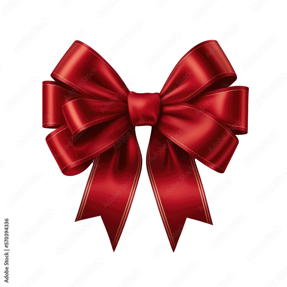 Fototapeta premium Red Silk Bow on White Background. Illustration Generative AI