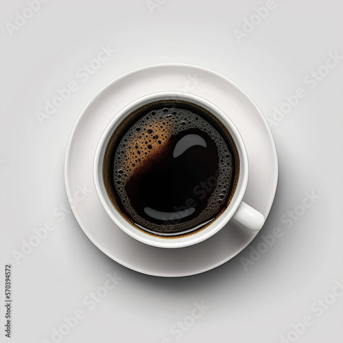Top view of white coffee cup mug with hot black coffee. Generative AI