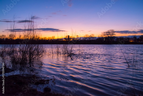 Szeged and Tisza river at dusk in winter © belizar