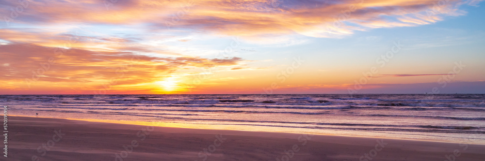 Sunrise At Galveston Beach Panorama