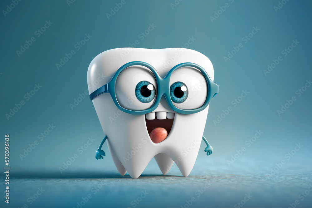 Cute cartoon tooth character. Generative AI.