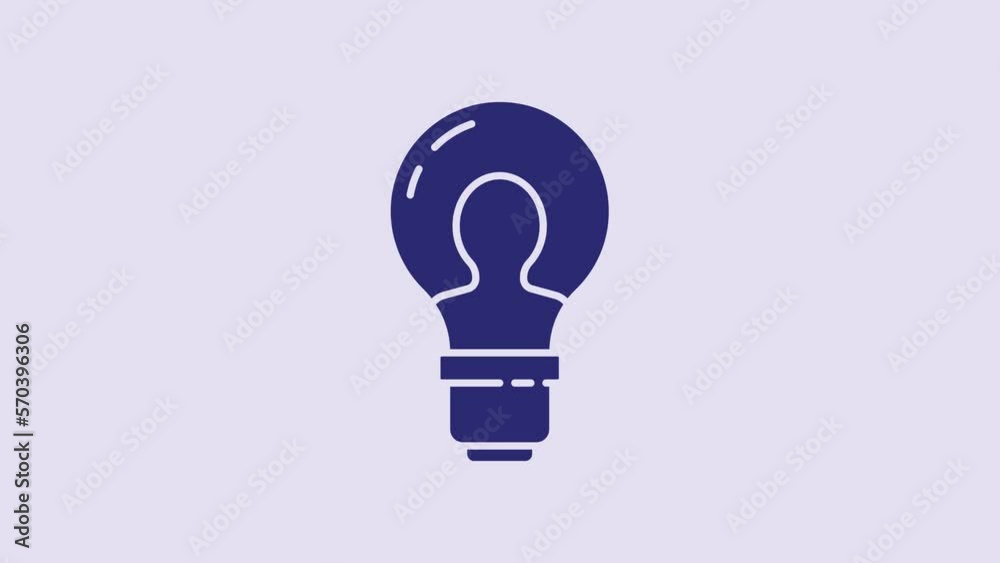Blue Human head with lamp bulb icon isolated on purple background. 4K Video motion graphic animation Blue Human head with lamp bulb icon isolated on purple background. 4K Video motion graphic animation