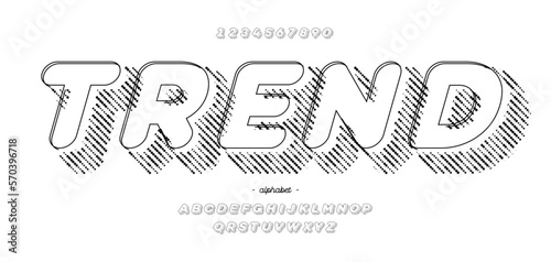 Vector trend font black color style modern typography for decoration, industrial, logo, poster, t shirt, book, card, sale banner, printing on fabric. Cool 3d typeface. Trendy alphabet. 10 eps