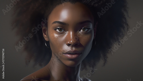 generated by artificial intelligence! African American beautiful girl, athletic figure and cute face