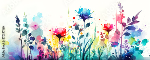 Panel kuchenny z motywem Colorful abstract flower meadow as panorama background. Generative AI.