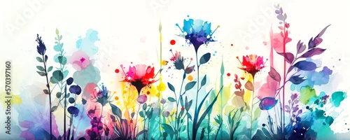 Panel kuchenny z motywem Colorful abstract flower meadow as panorama background. Generative AI.