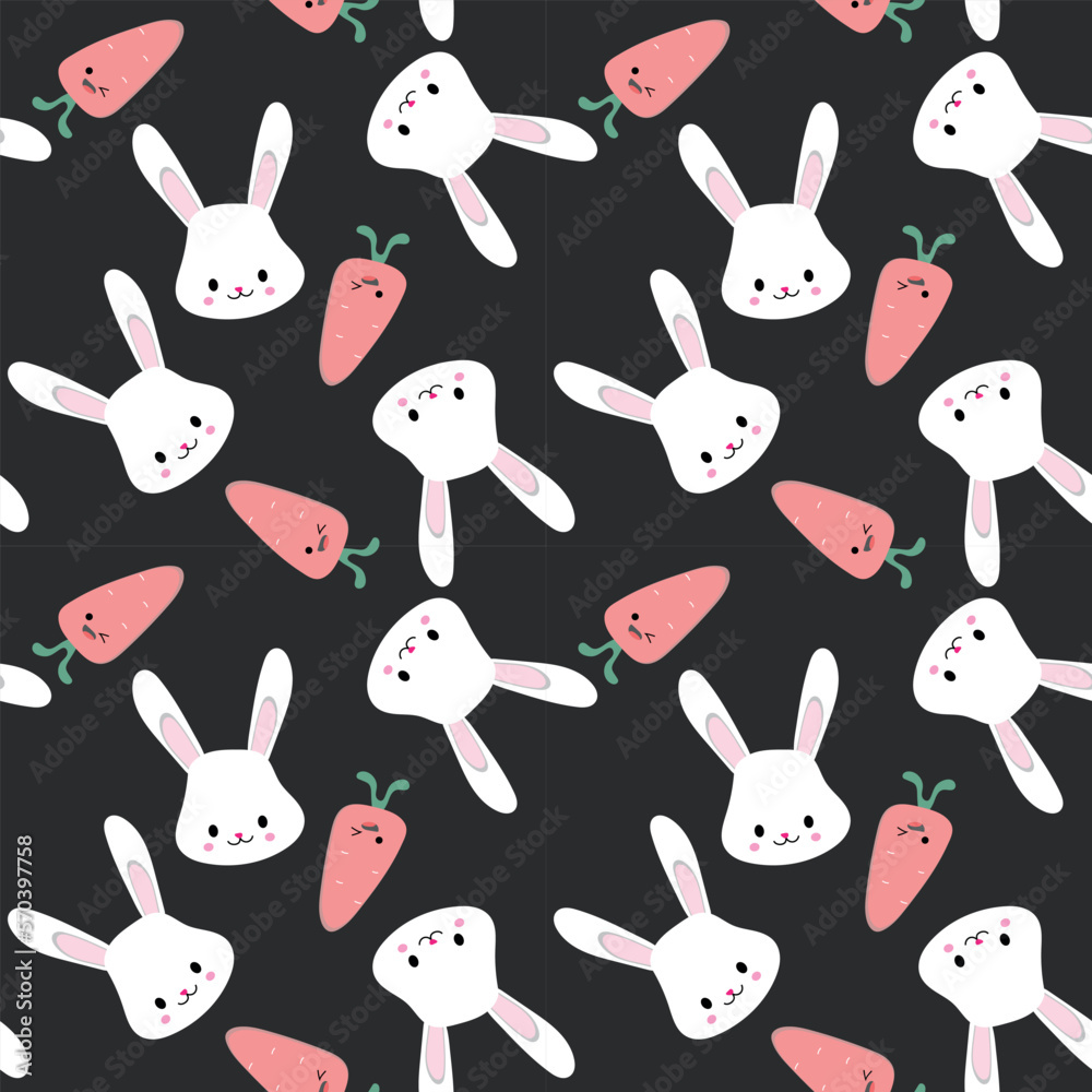 Kawaii rabbit and carrot characters - adorable seamless pattern