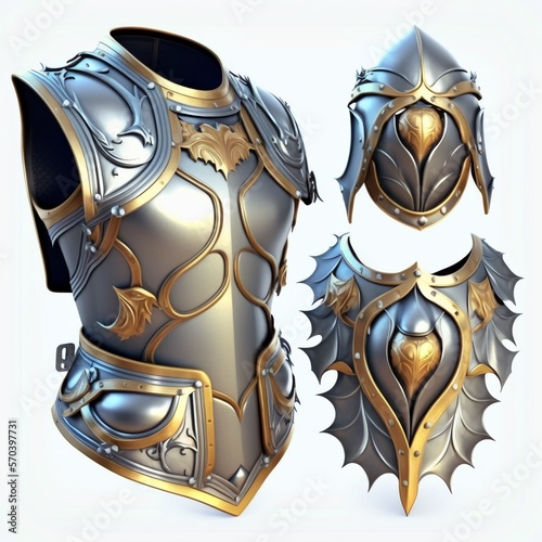 Fototapete Silver armor set isolated on white background.