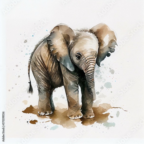 Cute baby elephant illustration in watercolor style. AI Generated photo