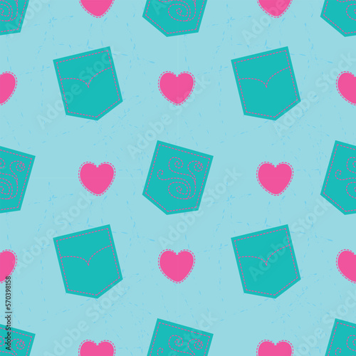 Jeans pockets and hearts - seamless pattern