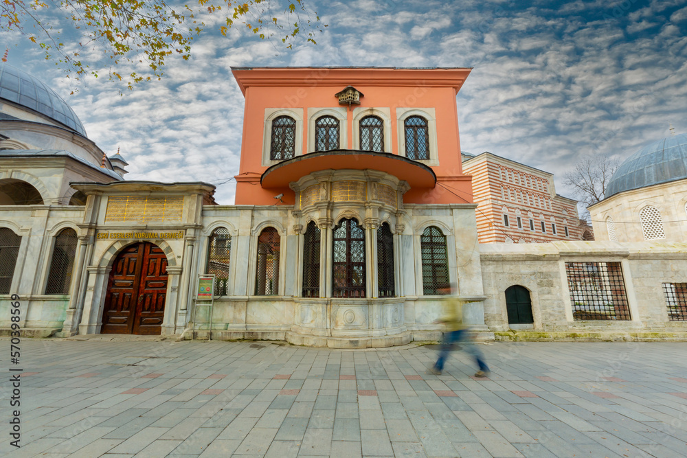 Istanbul, Turkey - December 14, 2014 : Eyüp Sultan district historical building with bird house