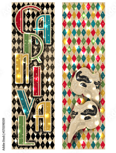 Carnival banners with mask  in art deco style , vector illustration