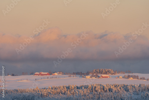 Winter farms above Balkehøgda Hill at Toten, Norway.