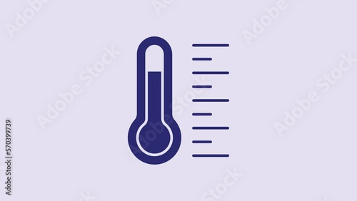 Blue Meteorology thermometer measuring icon isolated on purple background. Thermometer equipment showing hot or cold weather. 4K Video motion graphic animation