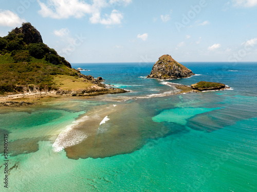 aerial photo with drone of sueste beach in Fernando de Noronha Brazil photo