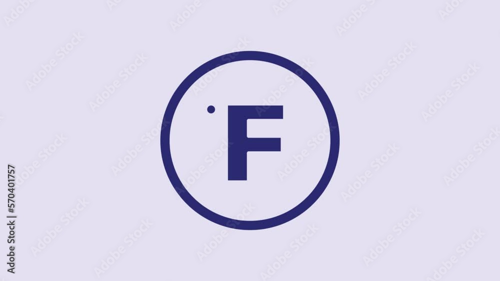 Blue Fahrenheit icon isolated on purple background. 4K Video motion graphic animation Blue Fahrenheit icon isolated on purple background. 4K Video motion graphic animation