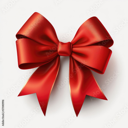 Red Silk Bow on White Background. Illustration Generative AI