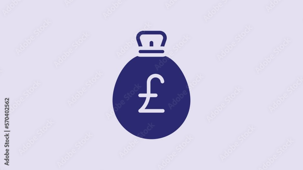 Blue Money bag with pound icon isolated on purple background. Pound GBP currency symbol. 4K Video motion graphic animation Blue Money bag with pound icon isolated on purple background. Pound GBP currency symbol. 4K Video motion graphic animation