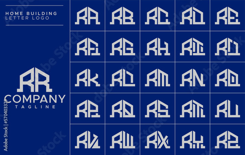 Minimalist line building home initial letter R RR logo design set