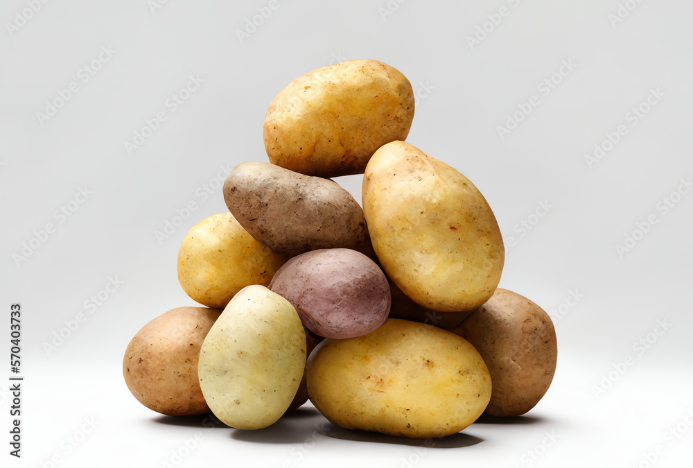 small stack of potatoes on a white background, generative ai