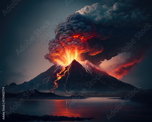 Strong volcanic eruption. Generative AI.