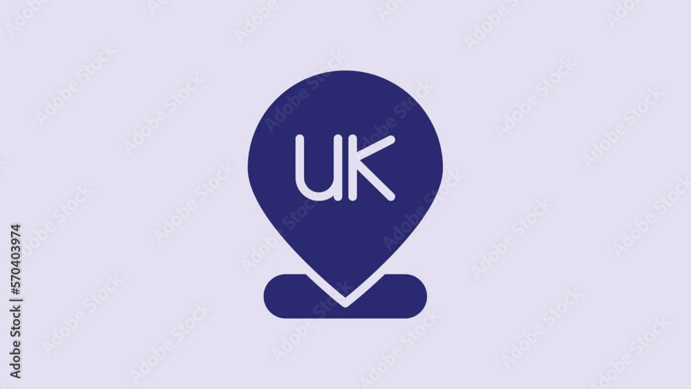Blue Location England icon isolated on purple background. 4K Video motion graphic animation