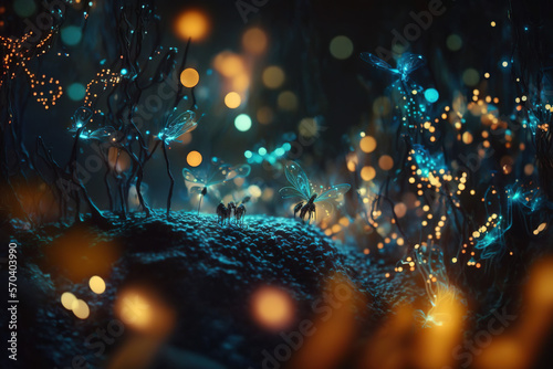 Magical forest with tiny creatures - Forest with Tiny Creatures Series - Magical Forest with Tiny Creatures background wallpaper created with Generative AI technology © Sentoriak