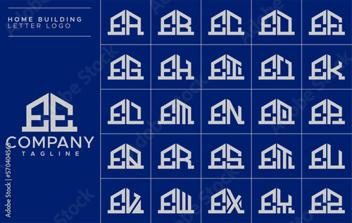 Minimalist line building home initial letter E EE logo design set