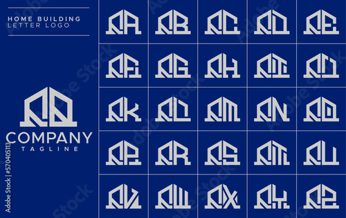 Minimalist line building home initial letter Q QQ logo design set