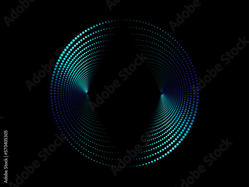 Abstract circle line pattern spin blue green light isolated on black background in the concept of music, technology, digital, AI