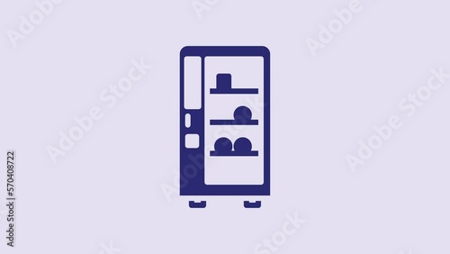 Blue Vending machine of food and beverage automatic selling icon isolated on purple background. 4K Video motion graphic animation